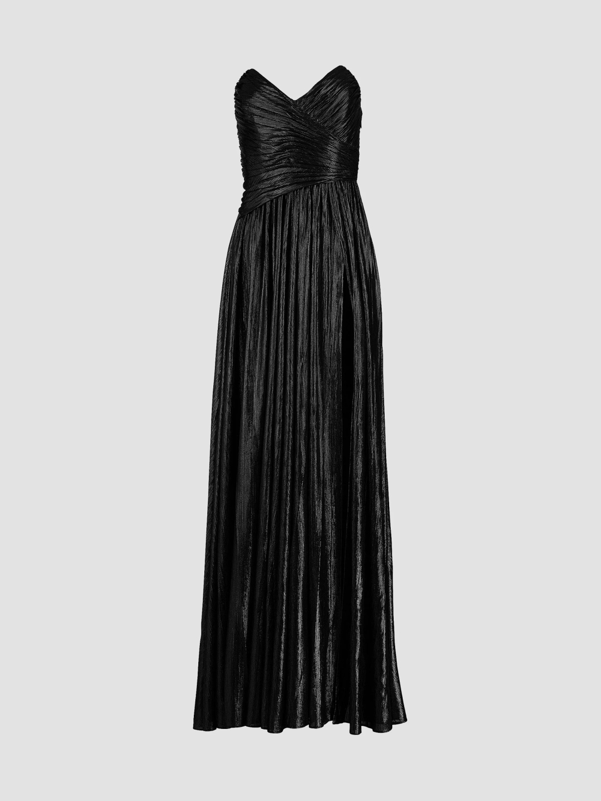 Black Strapless Gown with a Ruched Bodice