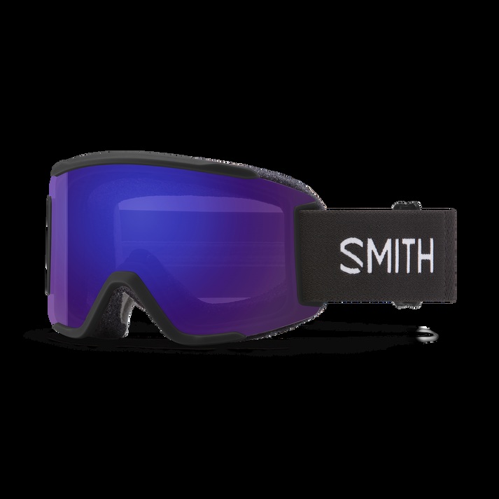 Smith Squad S goggles with black frame and ChromaPop Everyday Violet Mirror lens