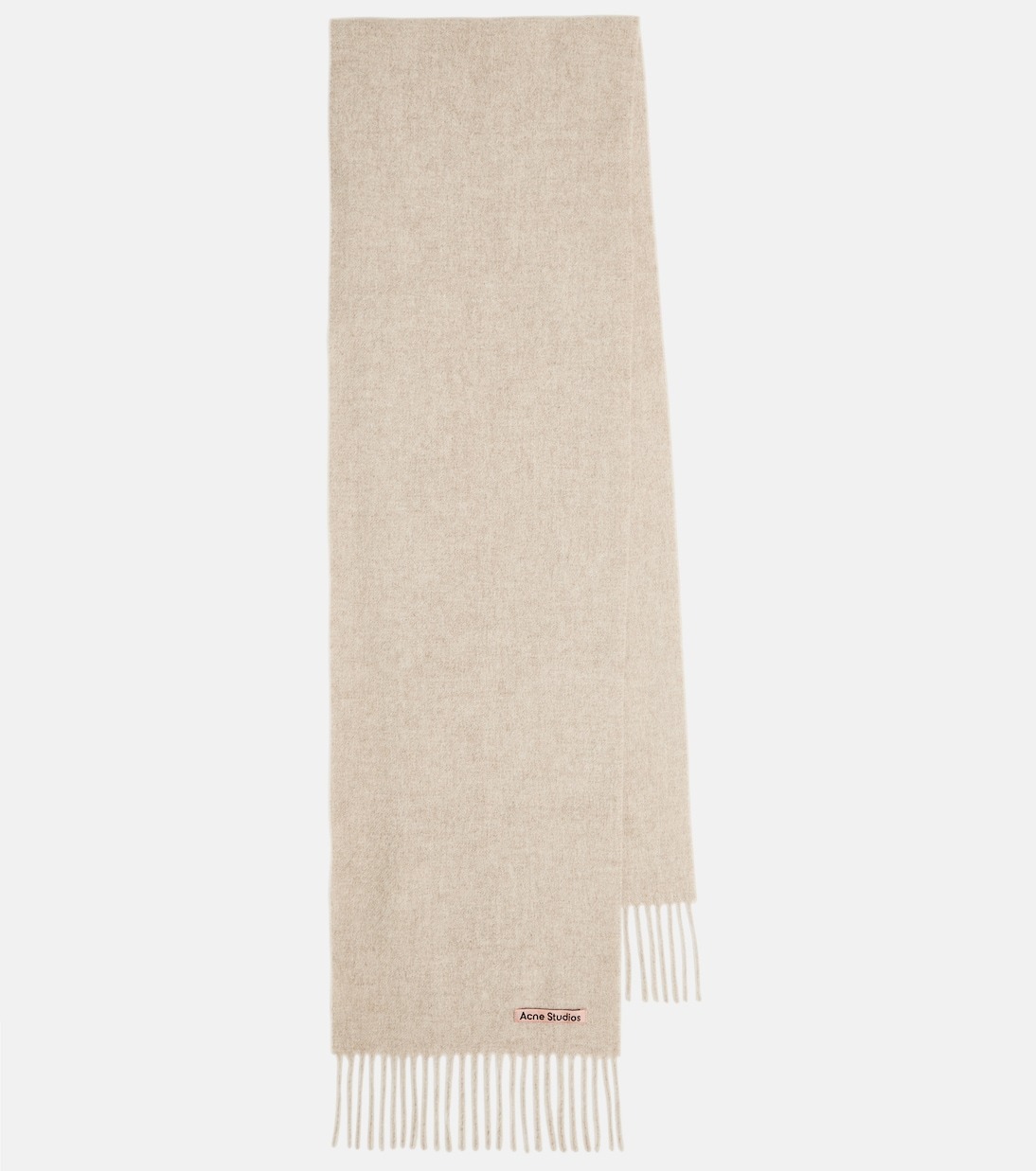 Beige Canada Skinny Fringed Wool Scarf
