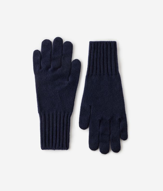 Navy Cashmere Gloves with Ribbed Cuffs