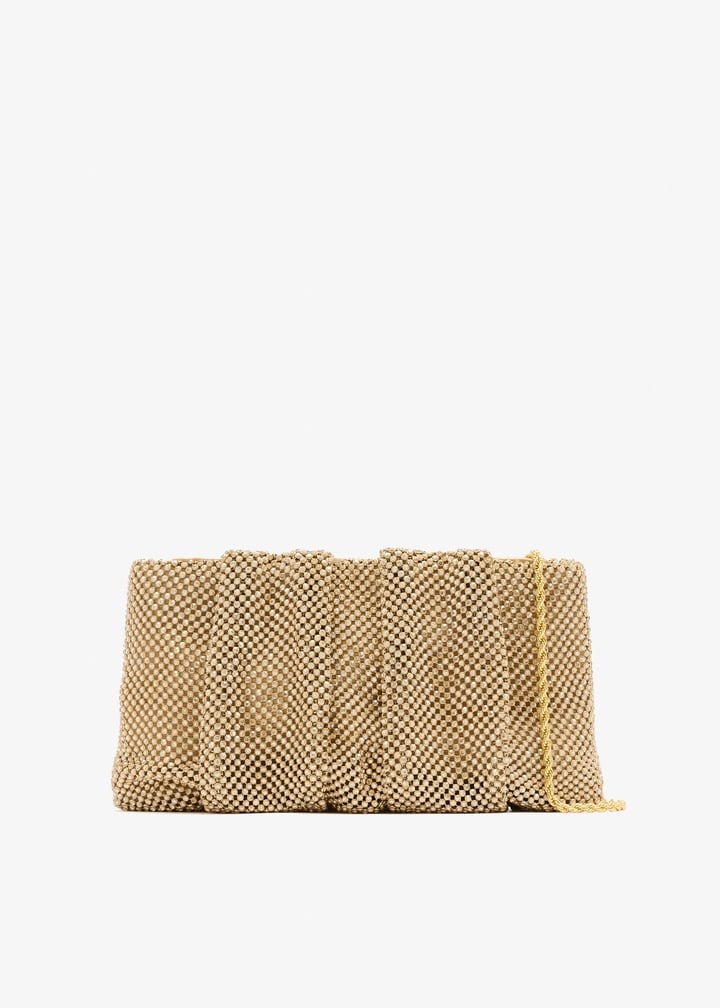 Gold Serena Diamante Clutch with Soft Pleats