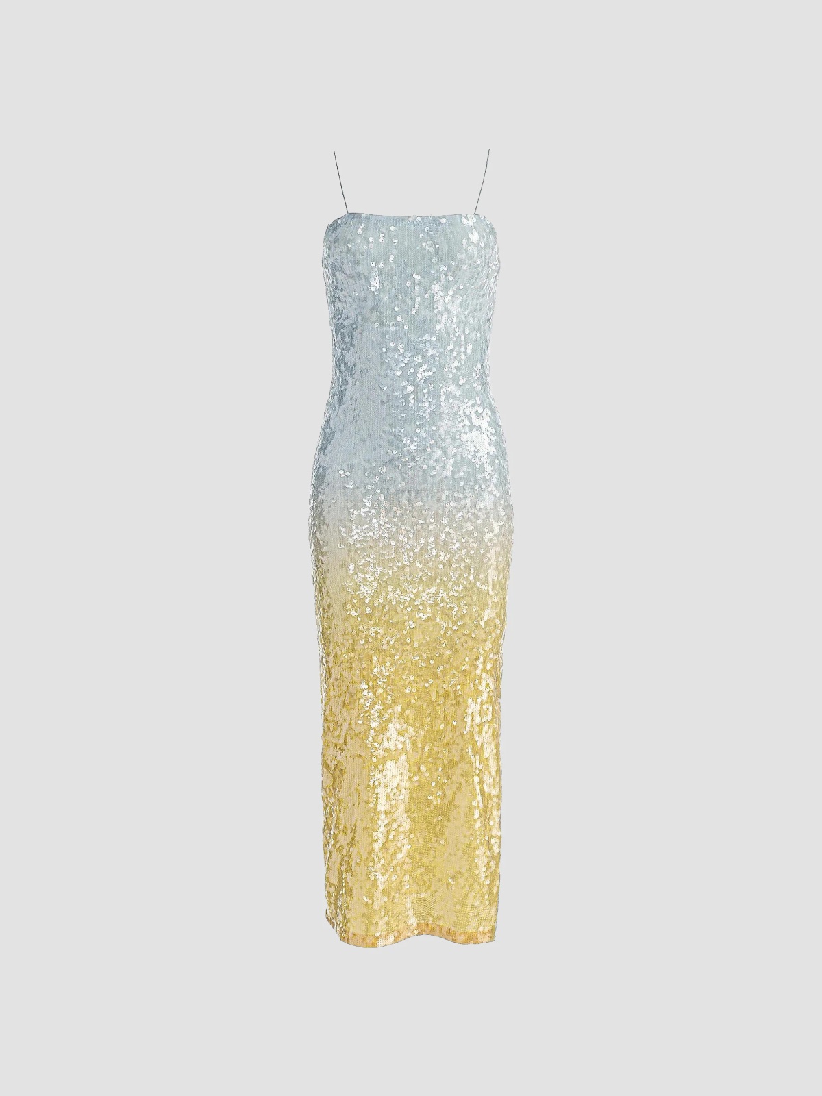 Blue-to-Gold Sequin Midi Dress