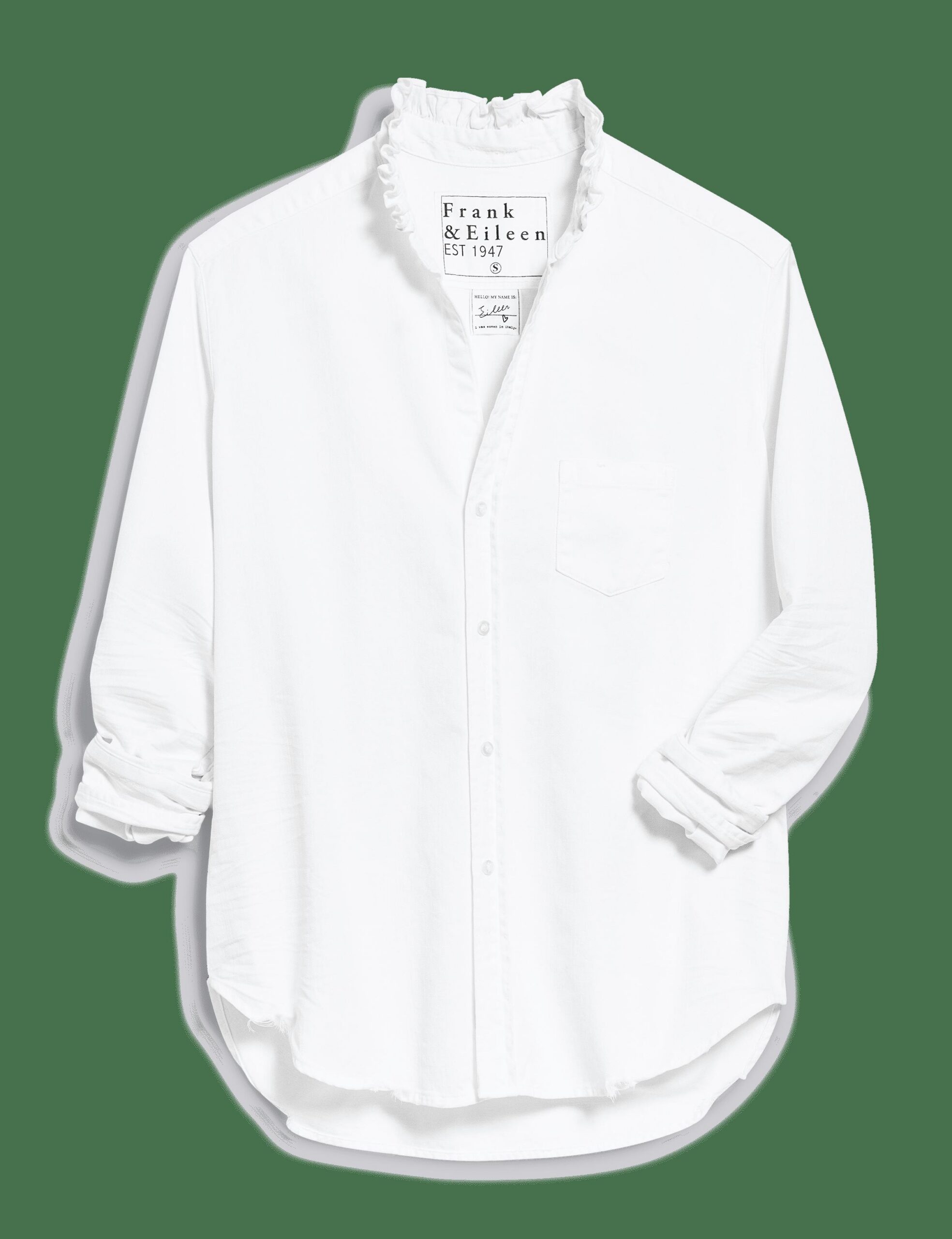 White ruffle-collar denim shirt - Everyday Style Picks