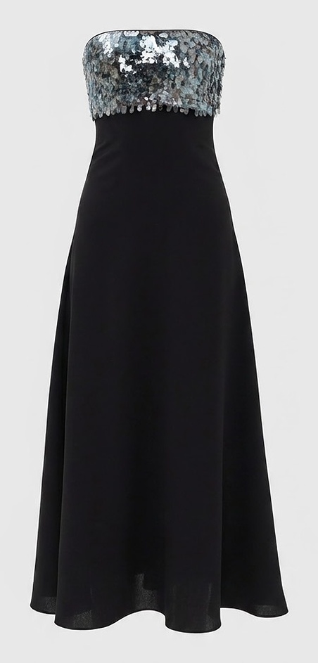 STAUD Phoenix Black Night Spark strapless sequin-bodice dress