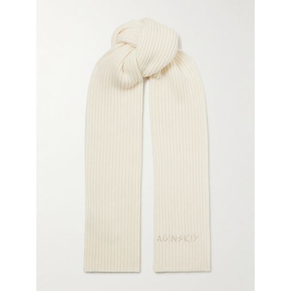 Ruslan Baginskiy cream embroidered ribbed merino-wool scarf