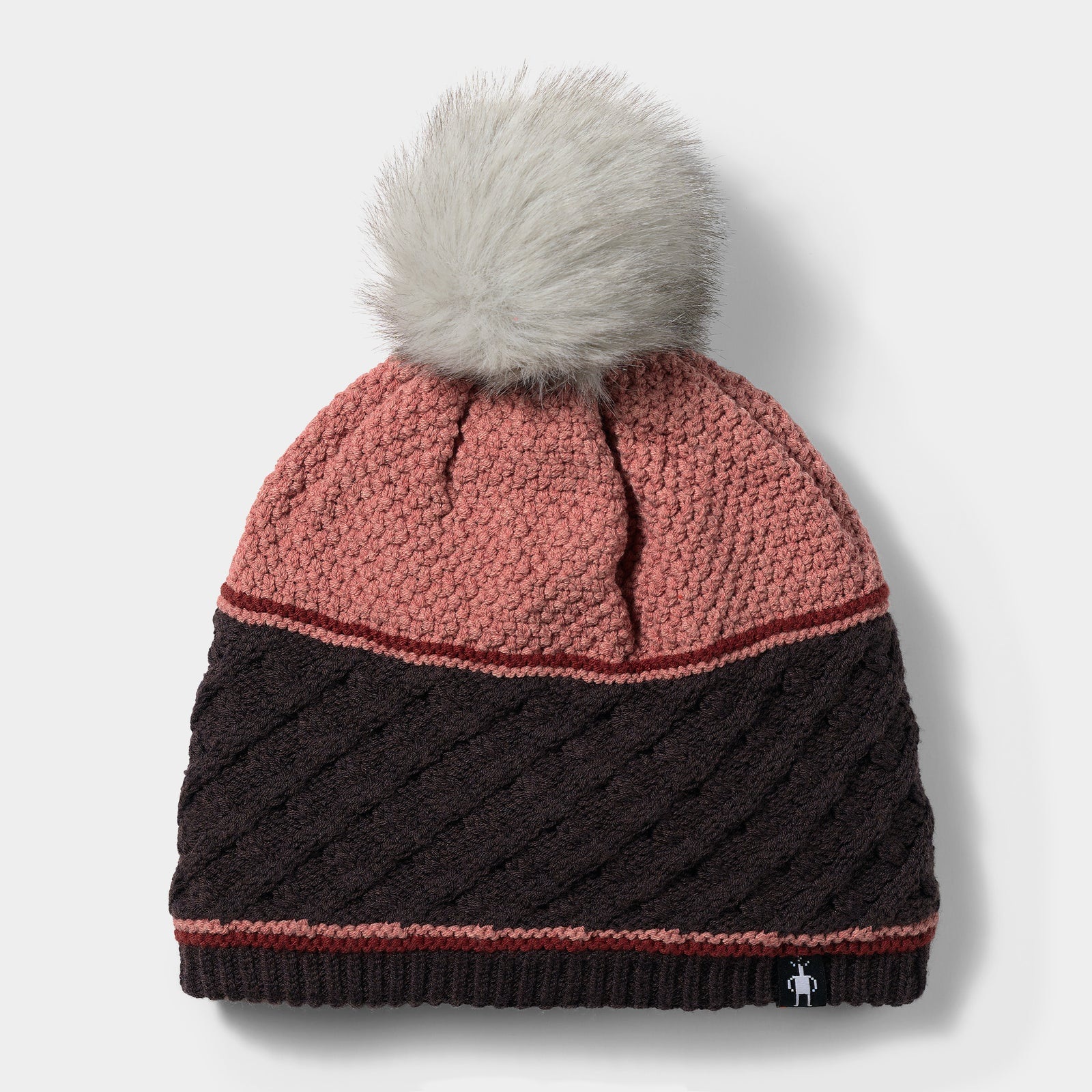 Smartwool Cable Knit Colorblock Pom Beanie in Mink