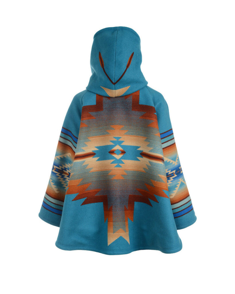 Beth Dutton coat: Lindsey Thornburg Pagosa Springs blanket cloak, back view