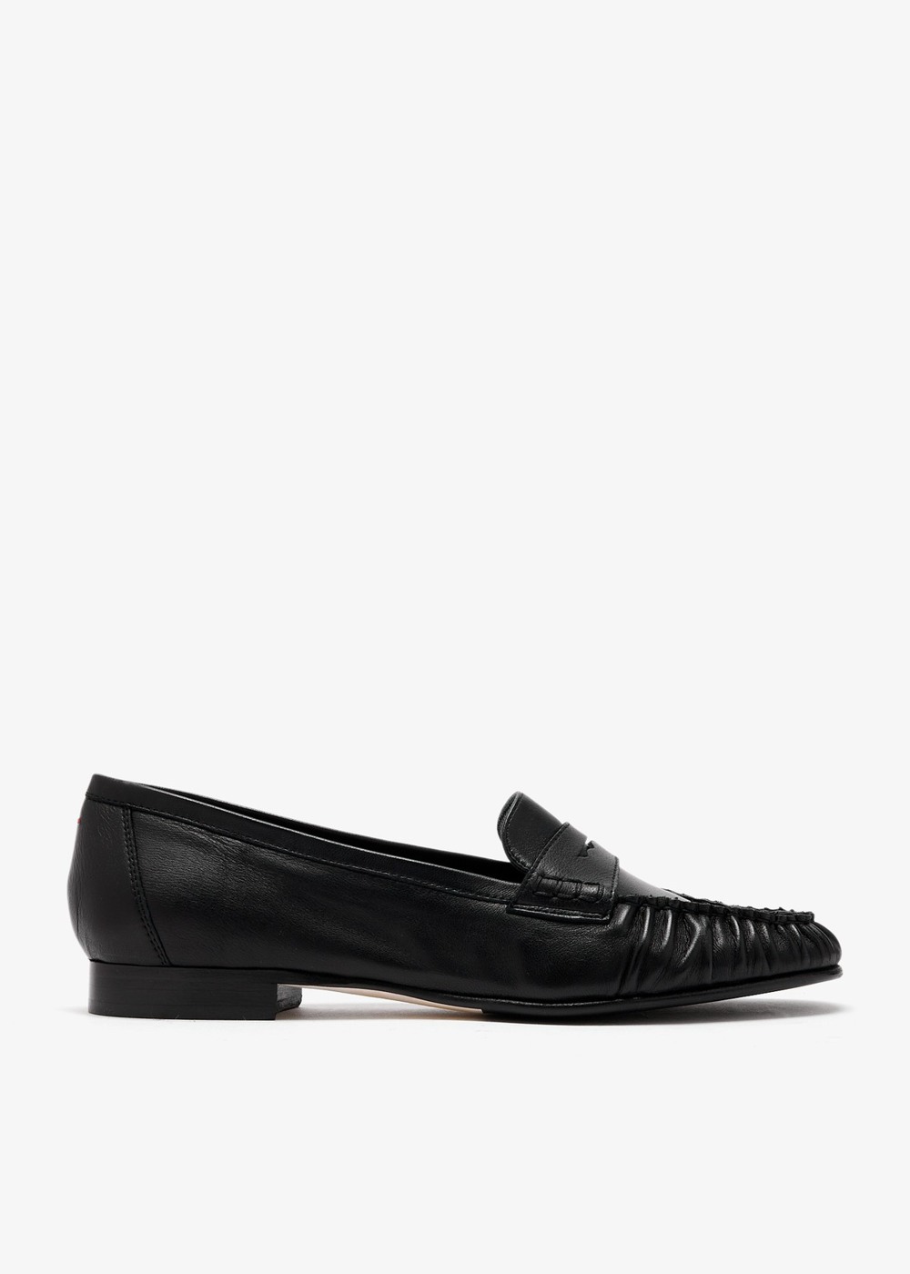 Aeyde Aldous black ruched leather loafers