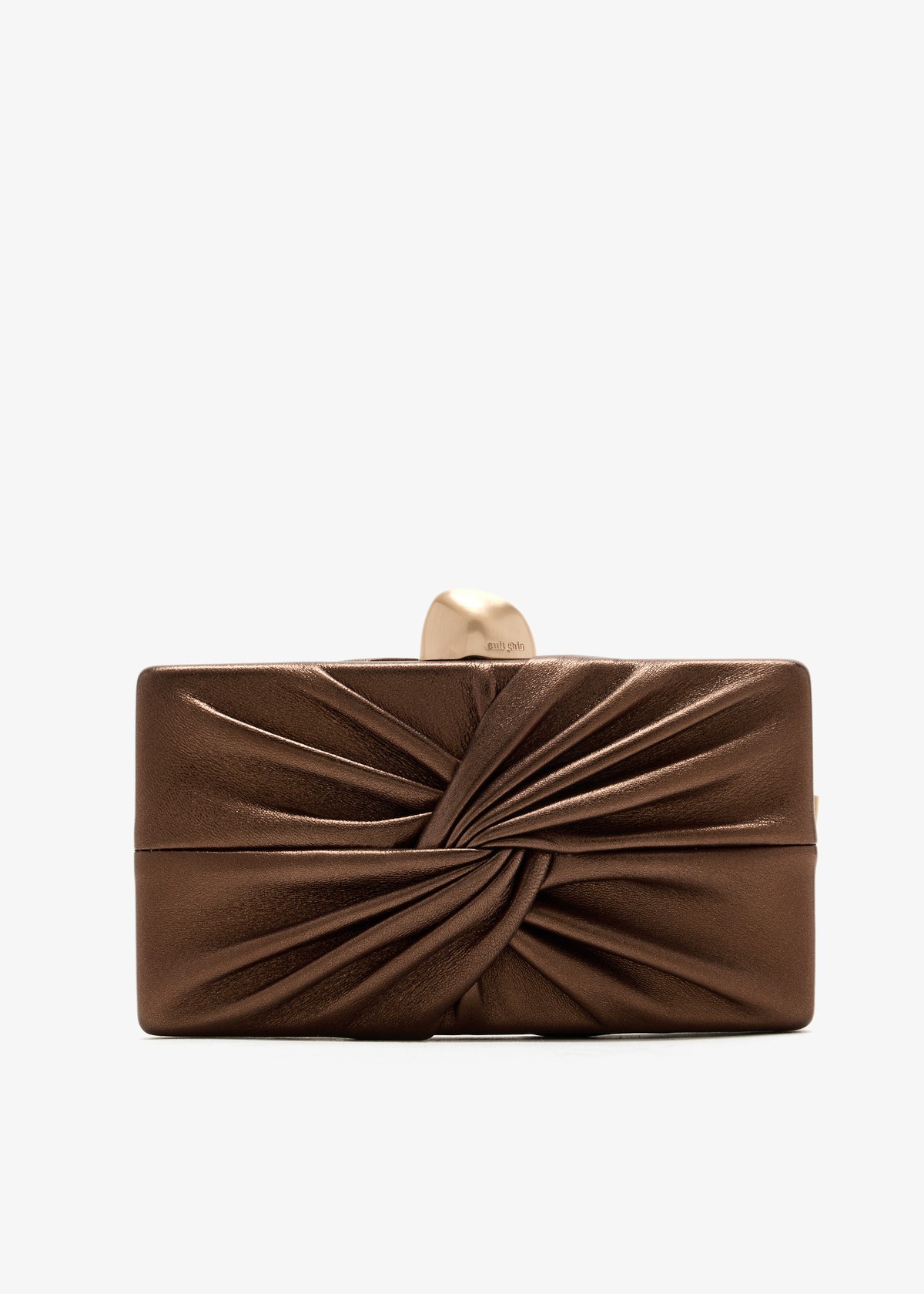 Bronze Metallic Clutch with a Sculptural Knot