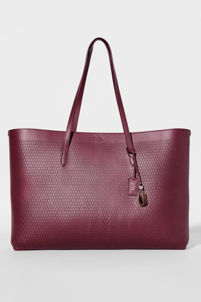 Alo Leather Mesh Tranquility Tote in bordeaux