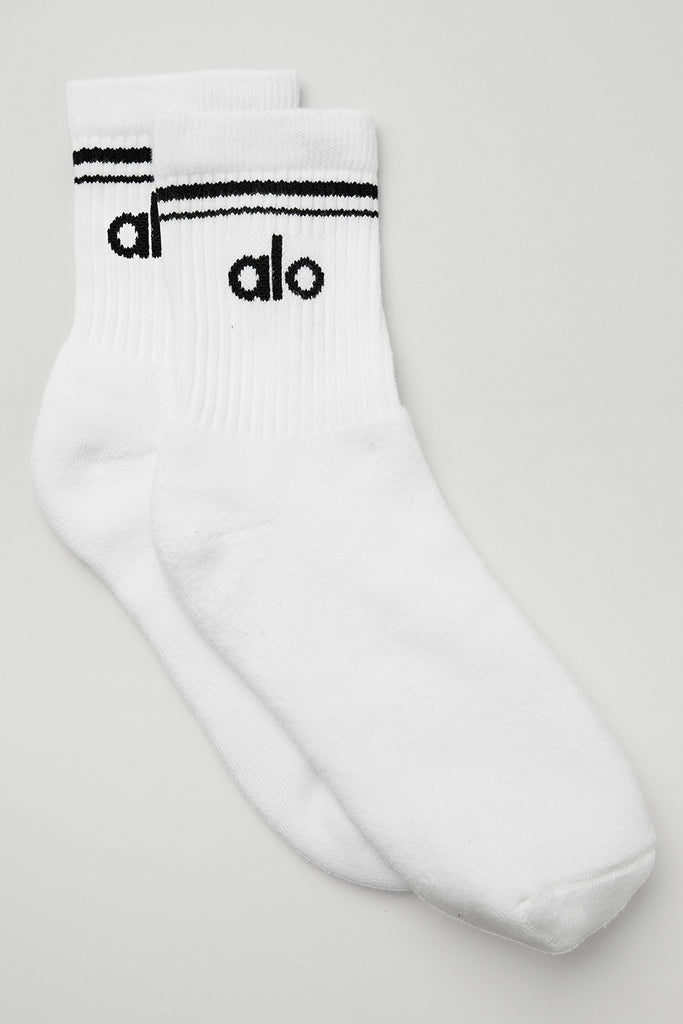 Alo Unisex Half-Crew Throwback Sock in white with black stripes