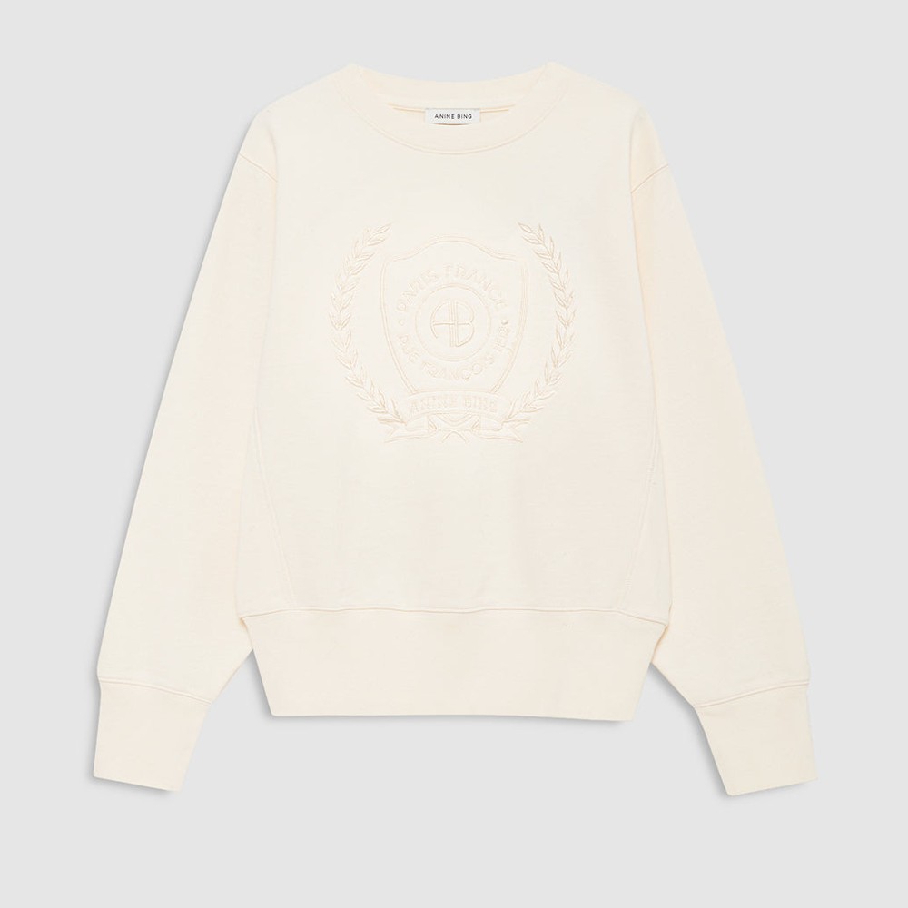 ANINE BING Harry Shrunken Signet Sweatshirt in ecru