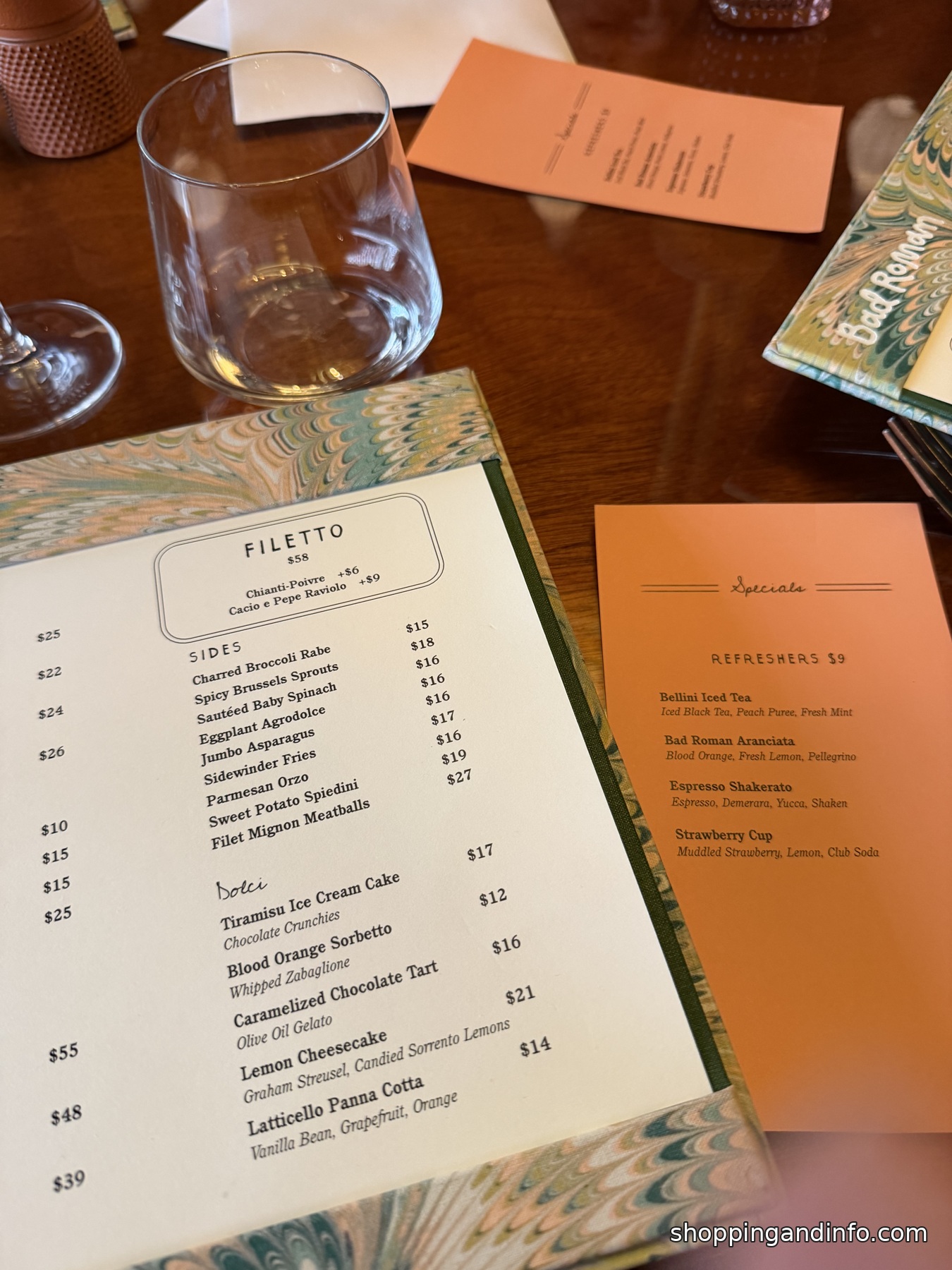 Bad Roman menus on the table