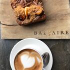 Pastry board and latte at Baltaire in Brentwood