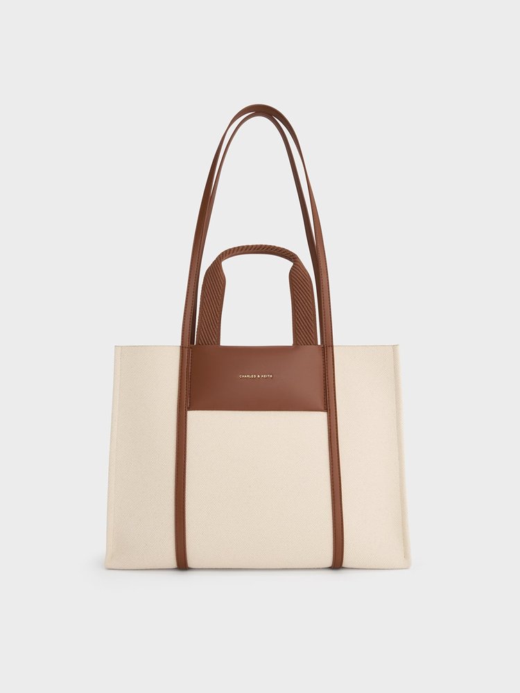 Charles & Keith Shalia canvas tote bag in beige
