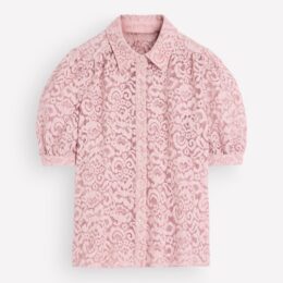 Boden Penelope short sleeve lace top in pink violet flat product shot