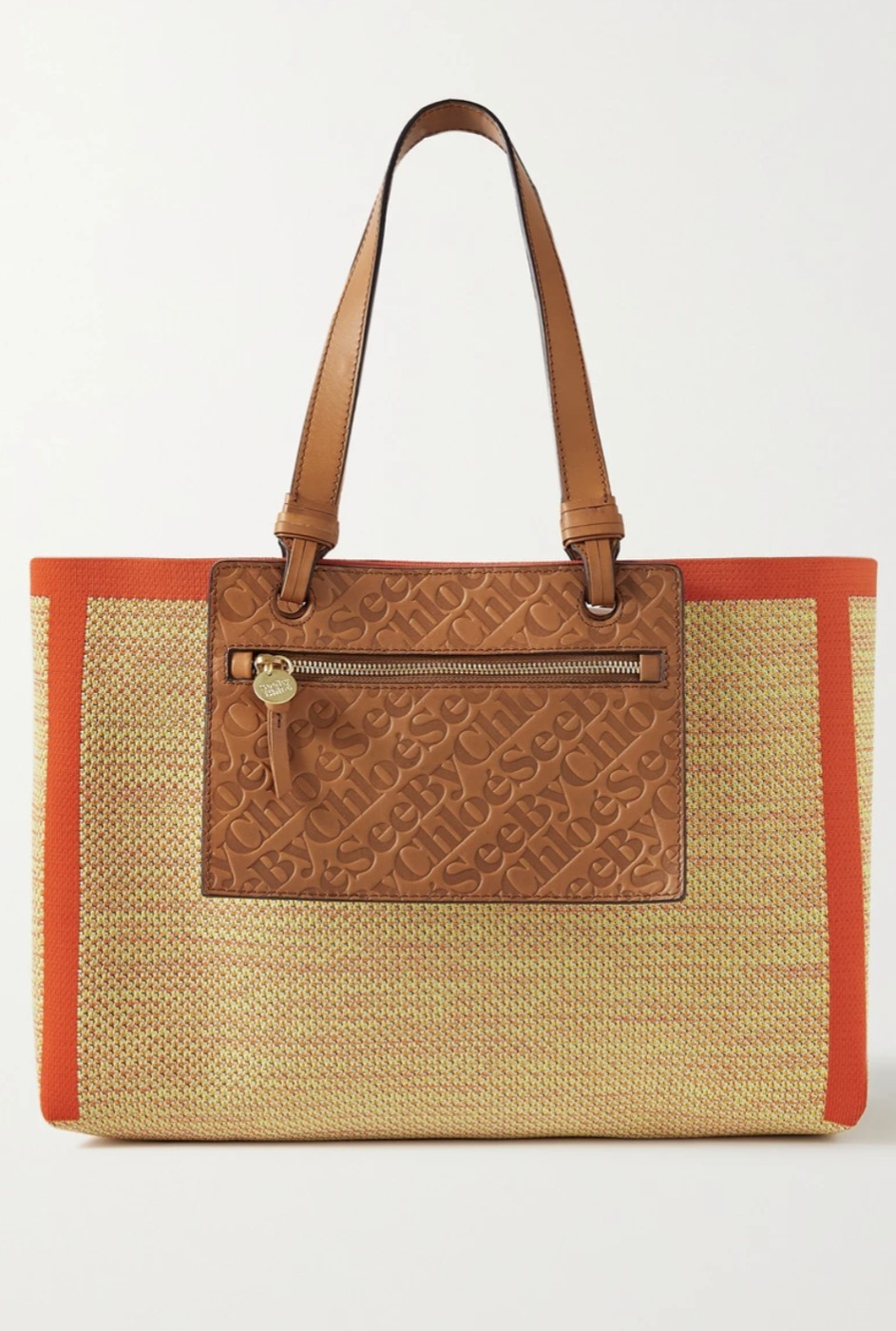 Raffia and leather tote bag