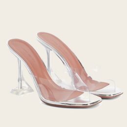 Clear glass mule sandals