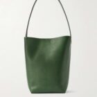 Green leather bucket tote