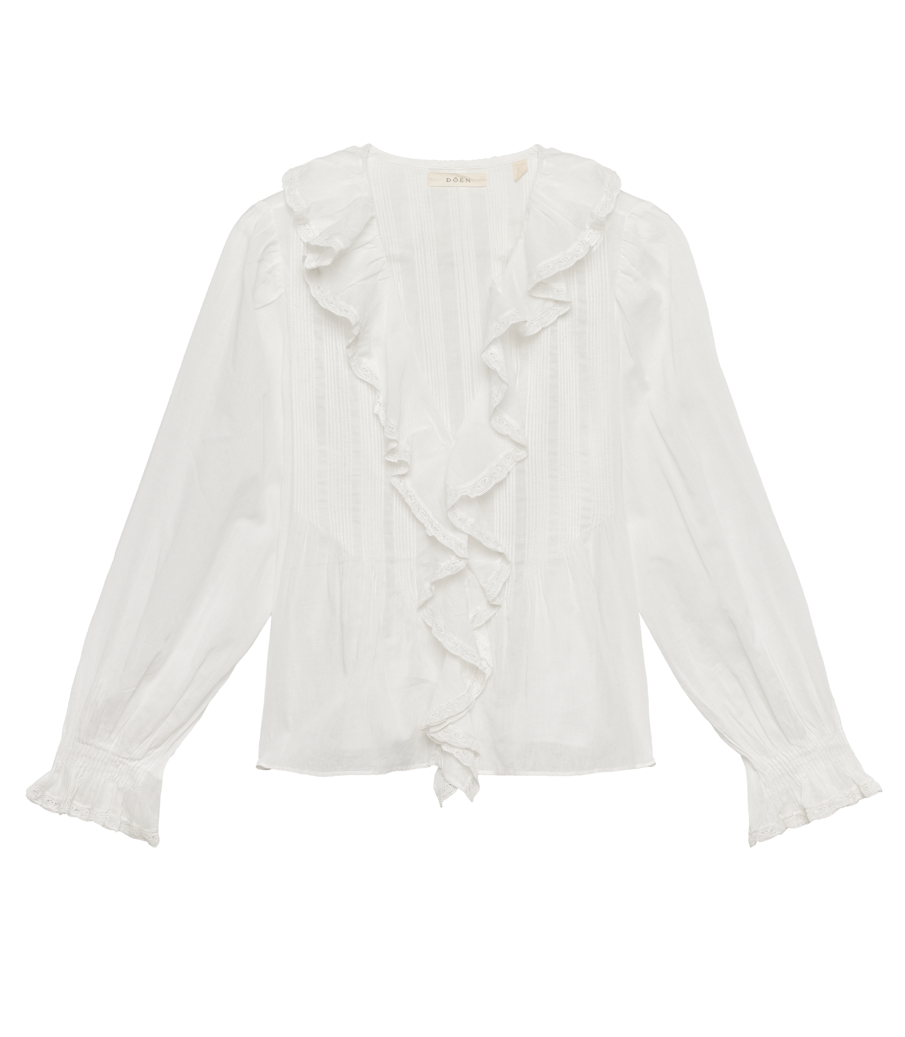 DÔEN Hardy Top in Salt white cotton voile with lace ruffles