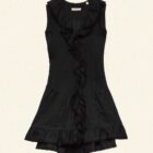 DÔEN Henrietta Dress in Black ramie with lace-trimmed ruffle