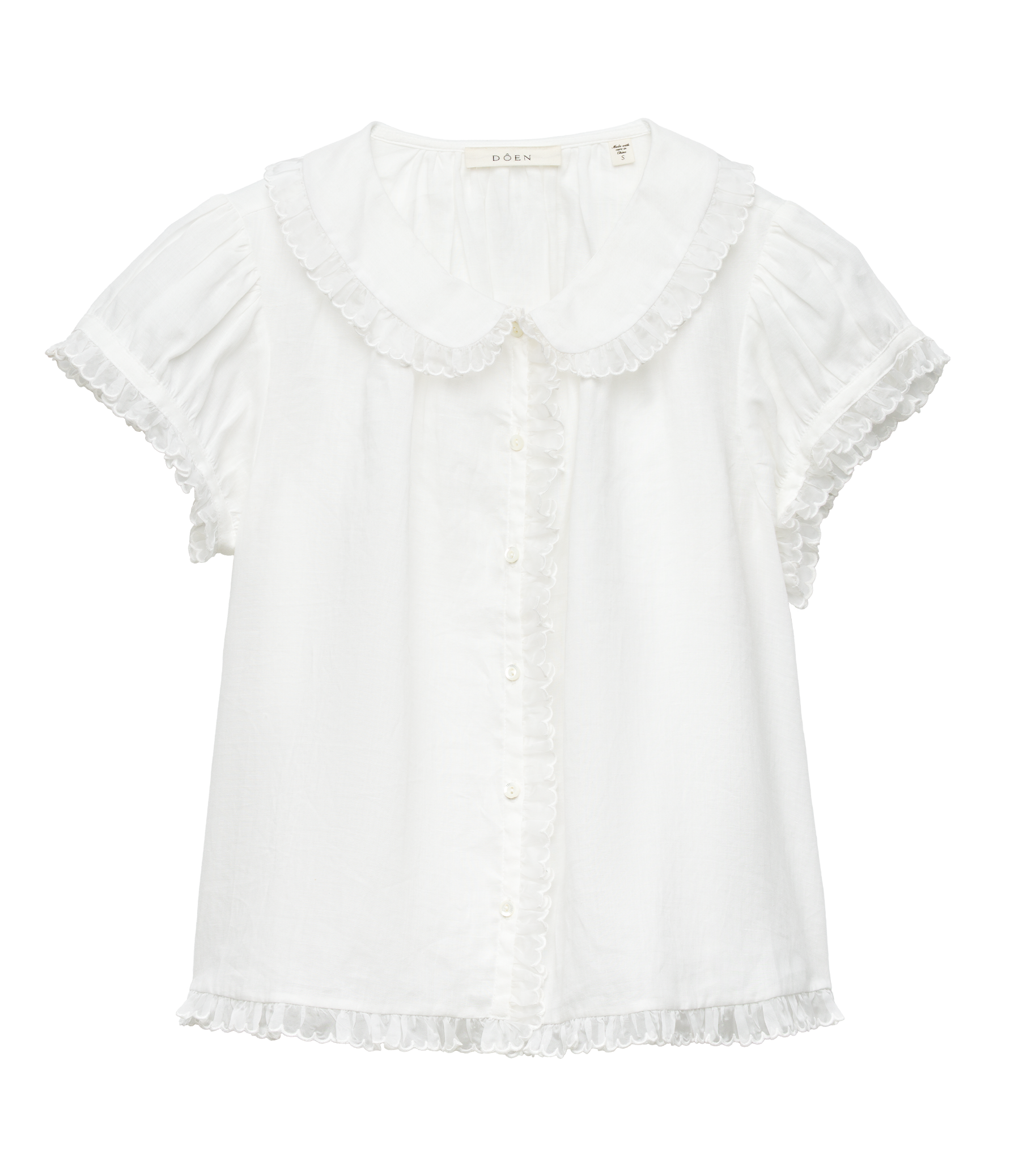DÔEN Karina Top in Salt white ramie with scalloped collar