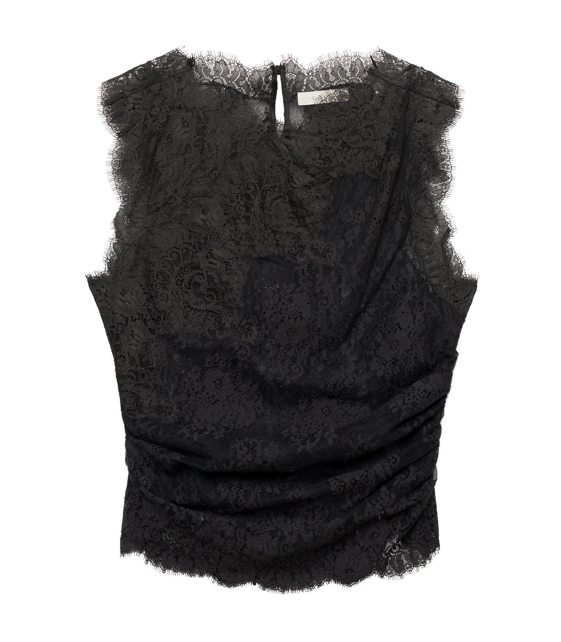 DÔEN Nailah Top in Black floral lace with shirred front