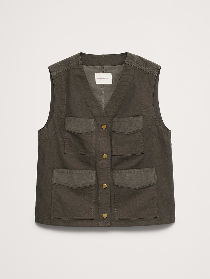 Banana Republic Stretch-Cotton Utility Vest - Elsa Dutton Outfits Banana Republic Stretch-Cotton Utility Vest - Elsa Dutton Outfits