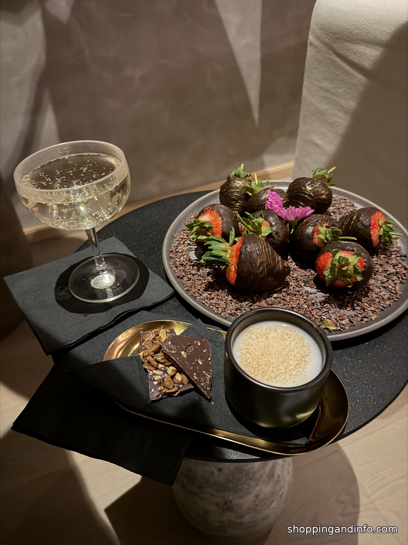 Champagne and chocolate covered strawberries at Fairmont Spa Century Plaza