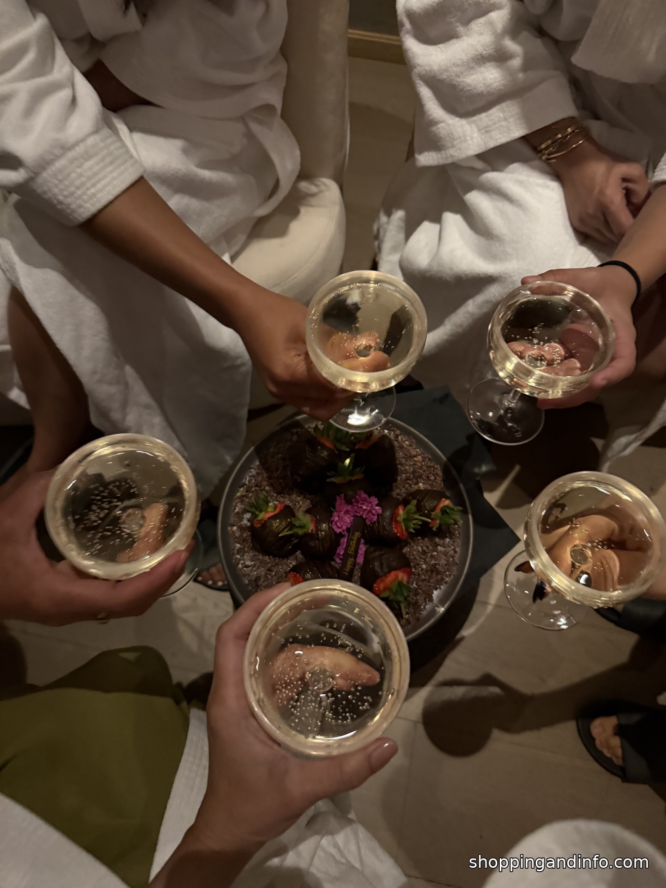 Cheers with champagne at the Fairmont Spa Century Plaza relaxation lounge