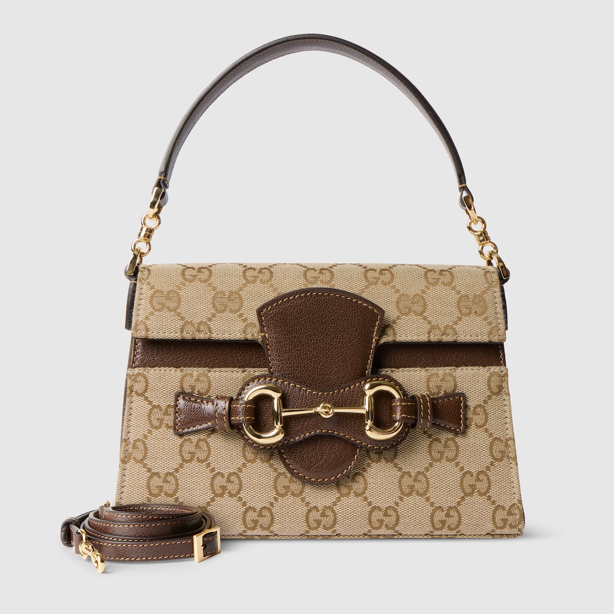 Horsebit Duomo small top handle bag in sand and brown GG canvas - 17 Must