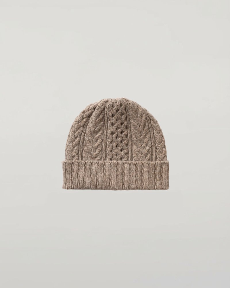 Johnstons of Elgin Aran Cable Cashmere Beanie in Ash - What to Wear in the Scottish Highlands