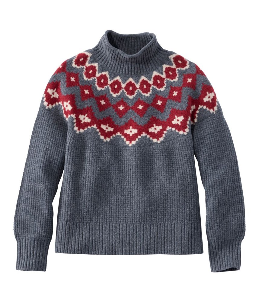 L.L.Bean Supersoft Waffle Sweater Fair Isle Mockneck - Aspen in Winter L.L.Bean Supersoft Waffle Sweater Fair Isle Mockneck - Aspen in Winter