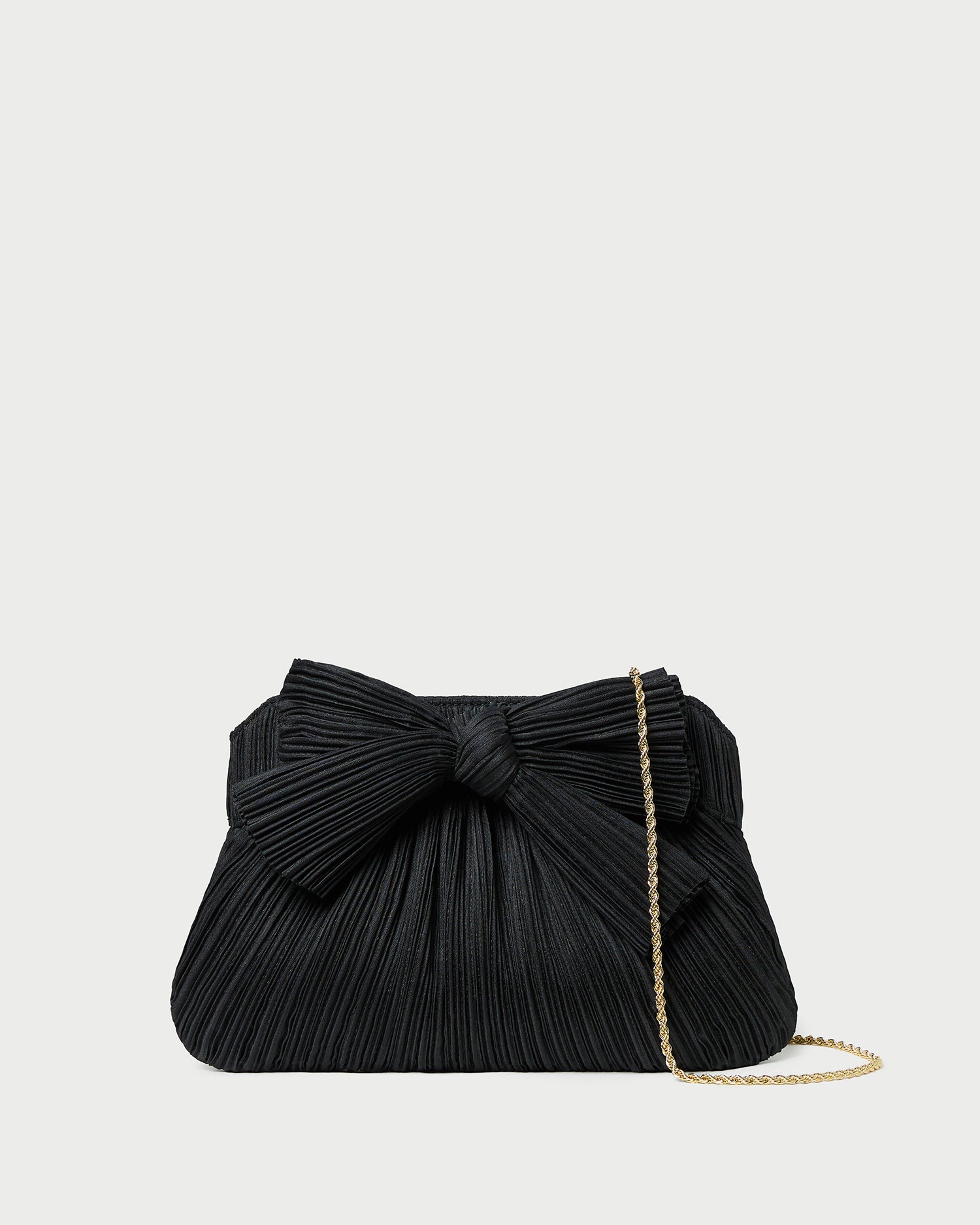 Loeffler Randall Rayne pleated frame clutch in black with bow