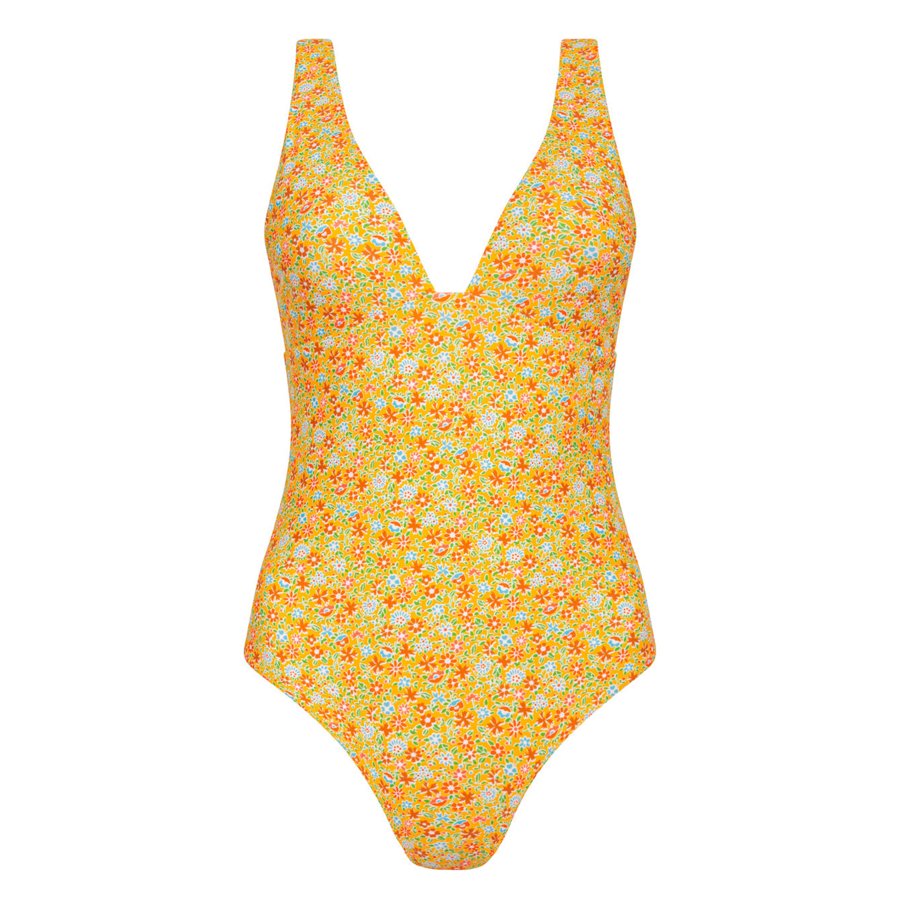 minnow marigold floral one-piece swimsuit product photo - How to Dress for a Wedding in Mexico