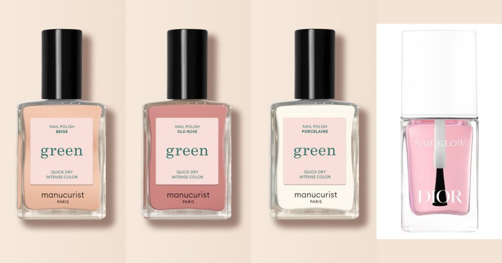 Nude nail polish shades: Manucurist Beige, Old Rose, Porcelaine and Dior Nail Glow