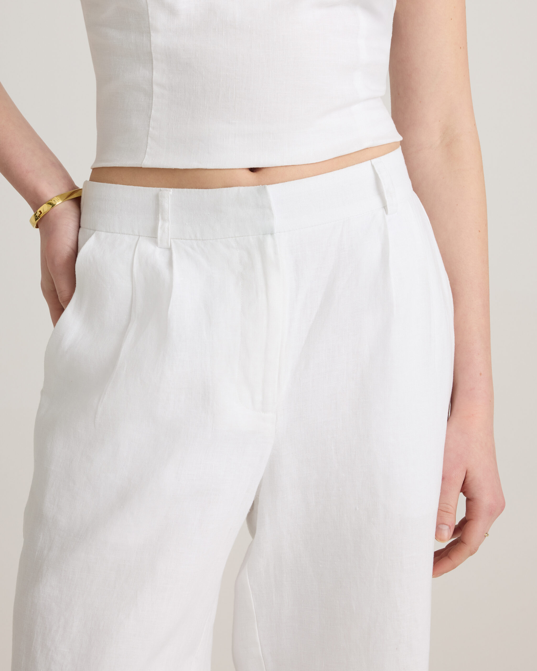Quince European linen pleated trousers in White