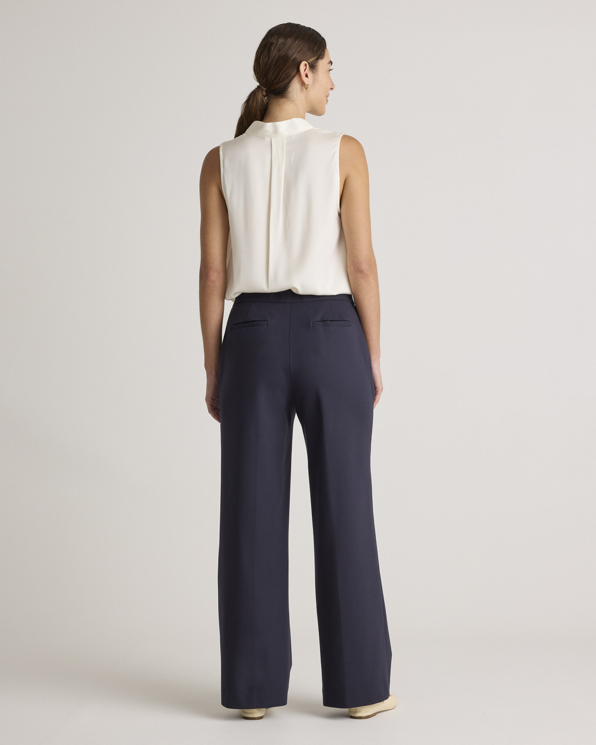 Navy wide-leg Ultra-Stretch Ponte Trousers by Quince