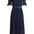 Reformation Woodson Lace Detail Shirtdress in Navy