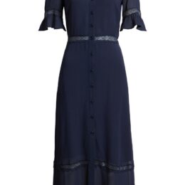 Reformation Woodson Lace Detail Shirtdress in Navy