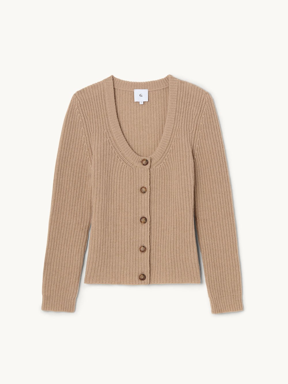 GWYN Lucie Oat Wool-Cashmere U-Neck Cardigan
