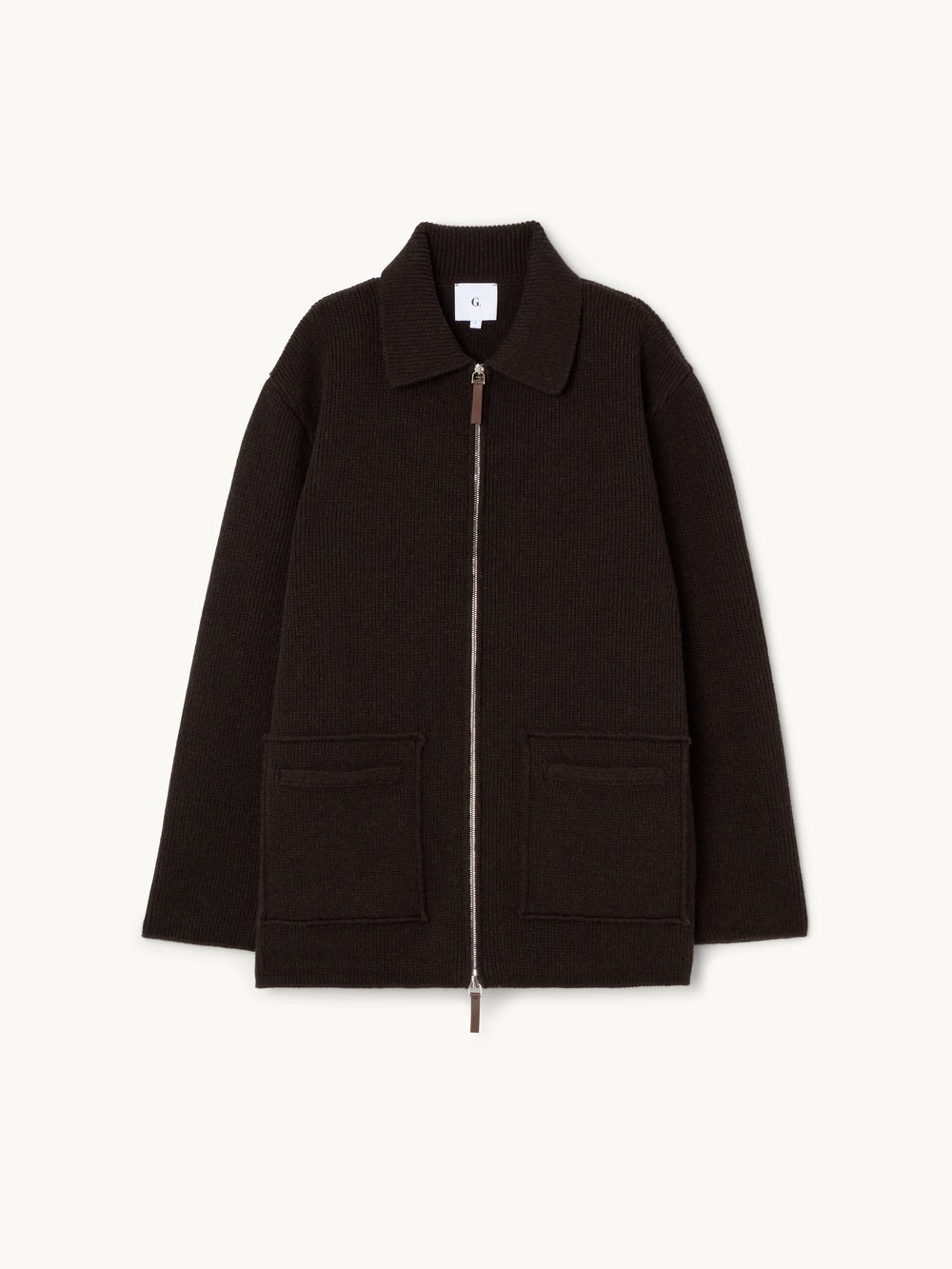 GWYN Georgia Dark-Brown Wool Zip Knit Jacket - What to Wear in London