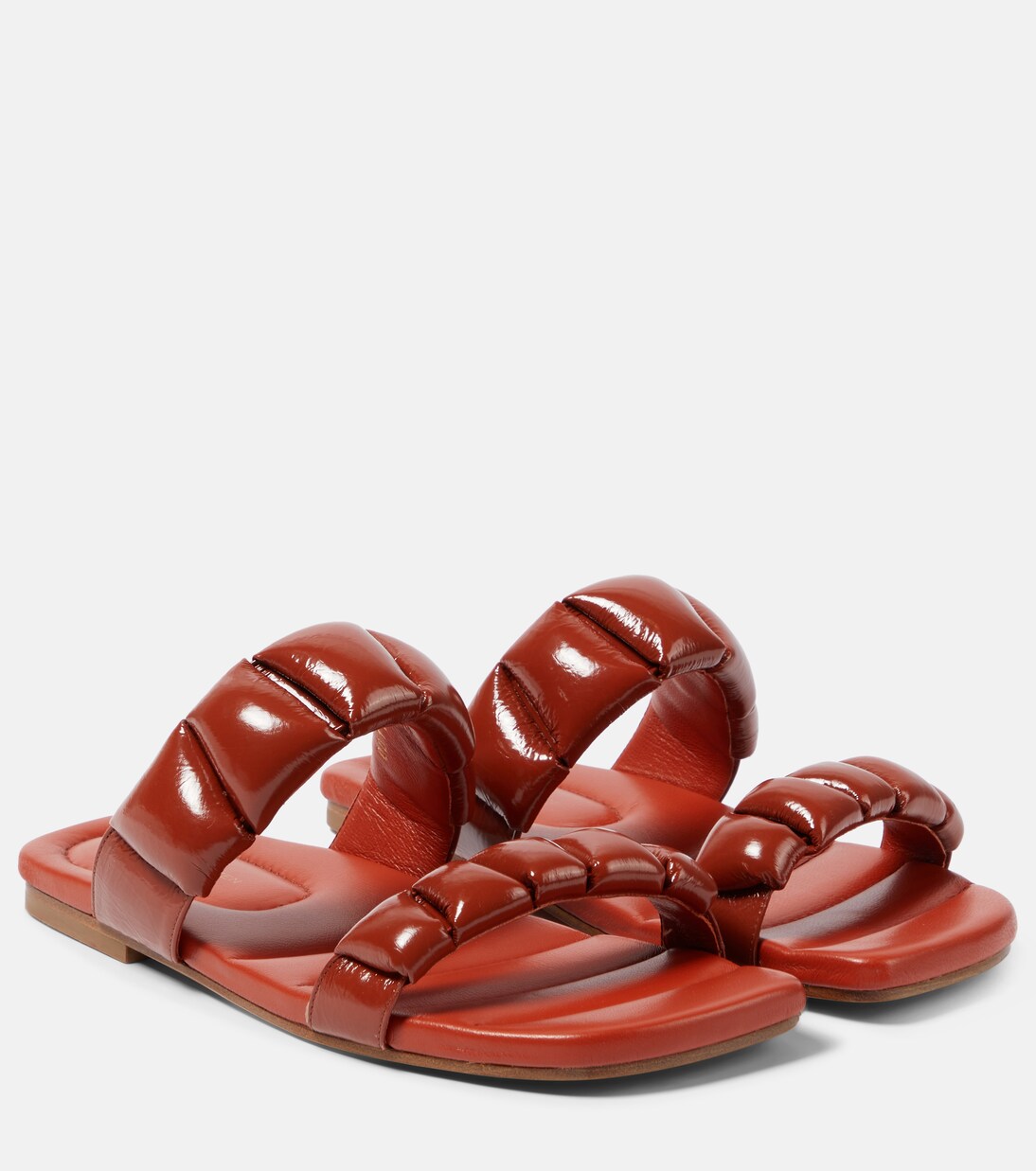 Dries Van Noten Puffed Leather Slides in Rust
