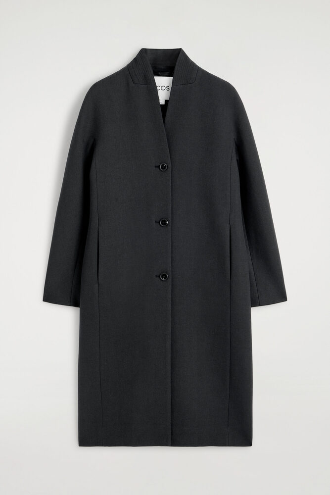 COS Collarless Wool Twill Coat in Dark Grey product photo COS Collarless Wool Twill Coat in Dark Grey product photo