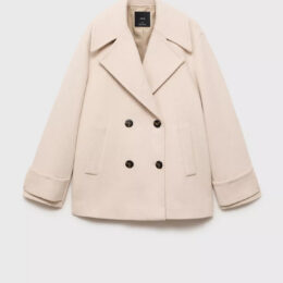 Mango ivory double-breasted wool blend coat product photo