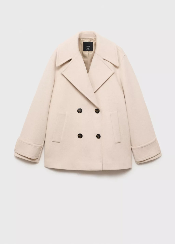 Mango Double-Breasted Wool Blend Coat in Ivory product photo Mango Double-Breasted Wool Blend Coat in Ivory product photo