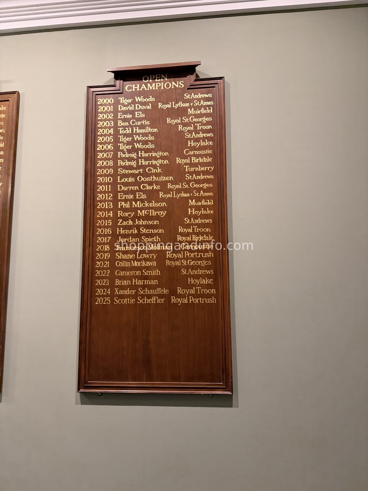 The Open Champions board at the Old Course Hotel - Scottish Designers