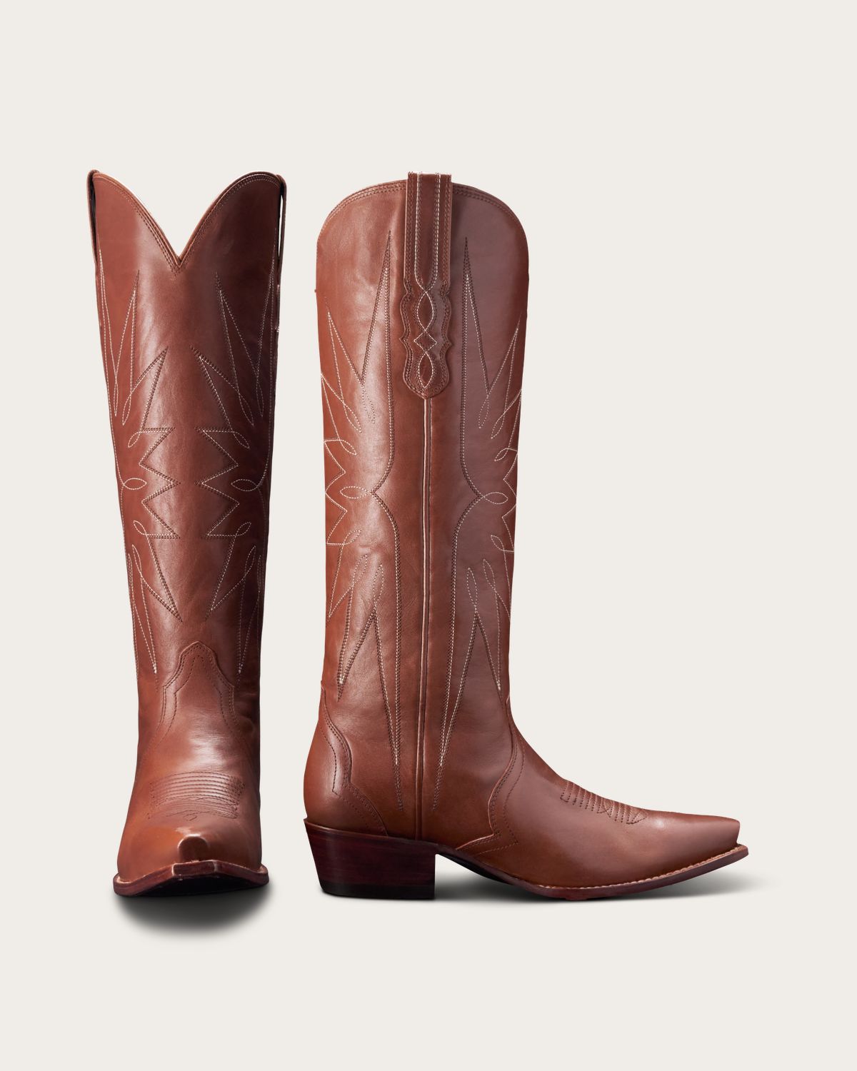 The Loretta cowgirl boot in Saddle brown cowhide - Beth Dutton Coats and Boots