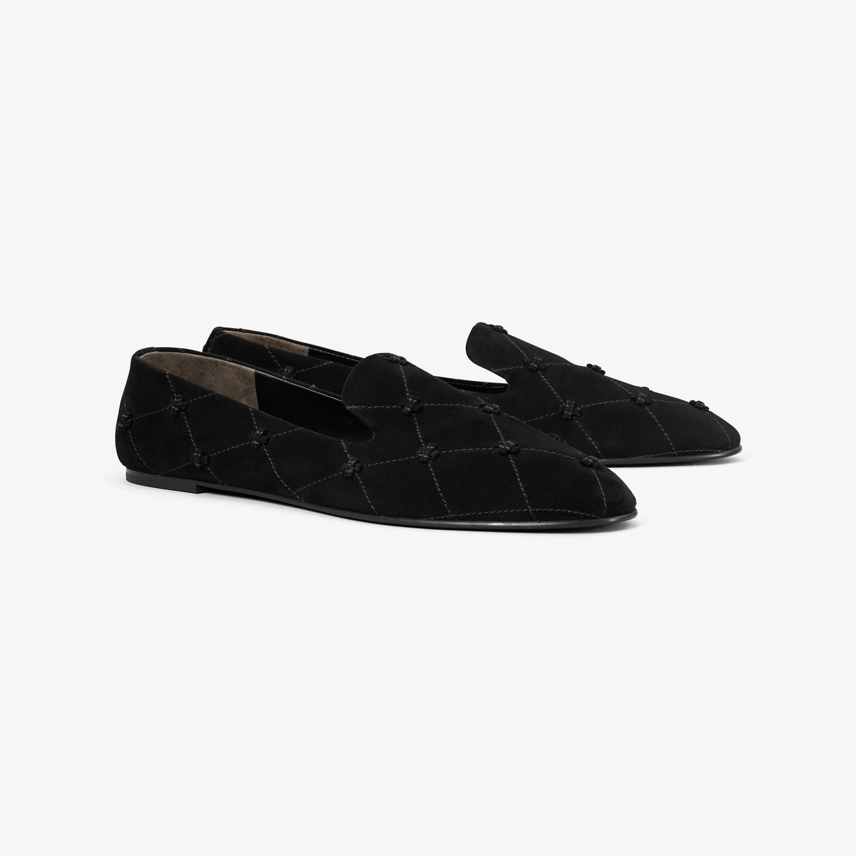 Tory Burch Bunny Knot smoking slippers in black quilted