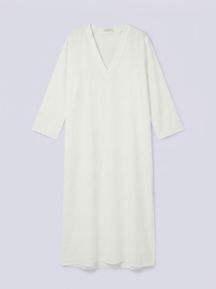 Asceno Samos Silk Cotton Kaftan Dress in White